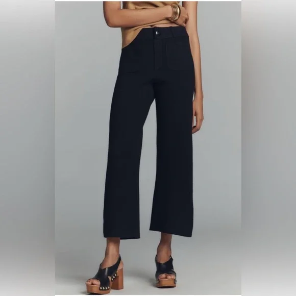 ELIE TAHARI High Waisted Cropped Wide Leg Ponte Pants Noir Size 8 - Picture 1 of 6